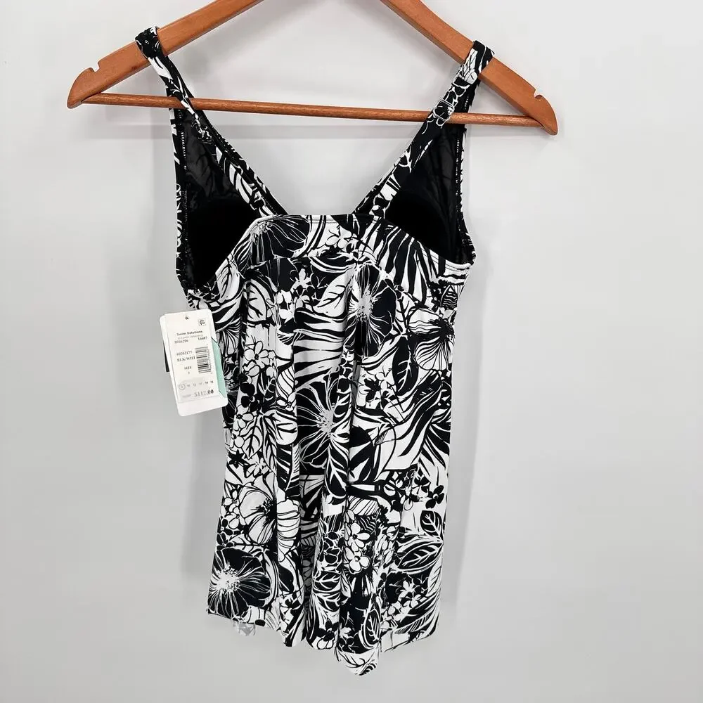 Swim Solutions NWT Flyaway Swim Dress in Black & White Print  // 8